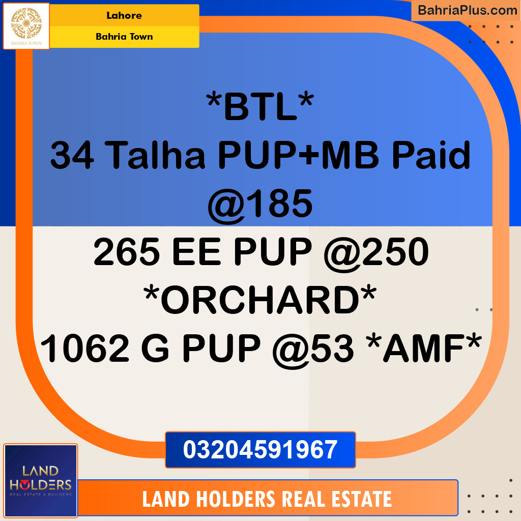 Residential Plot for Sale in Bahria Town, Lahore - (BP-258006)