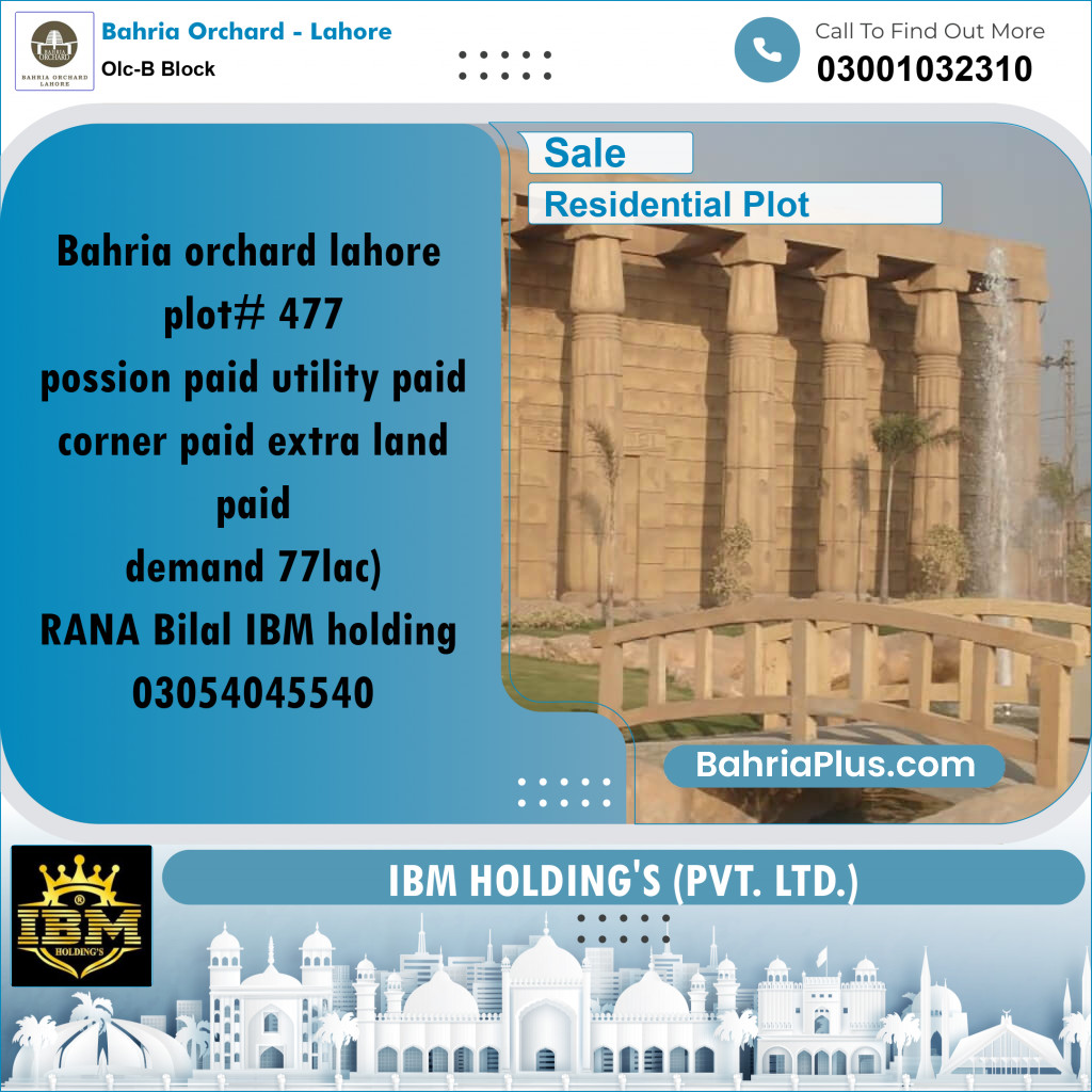 8 Marla Residential Plot for Sale in OLC-B Block -  Bahria Orchard, Lahore - (BP-258040)
