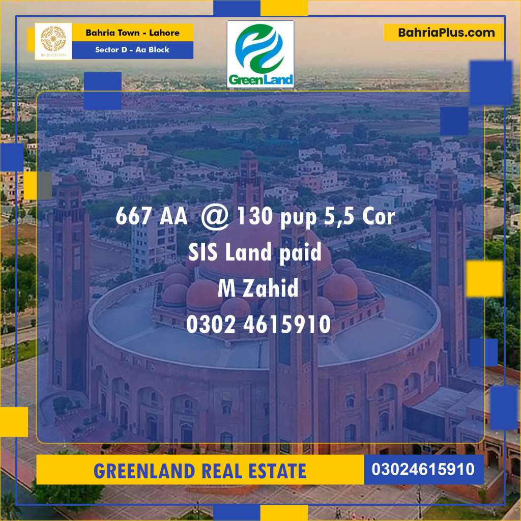 Residential Plot for Sale in Sector D - AA Block -  Bahria Town, Lahore - (BP-258086)
