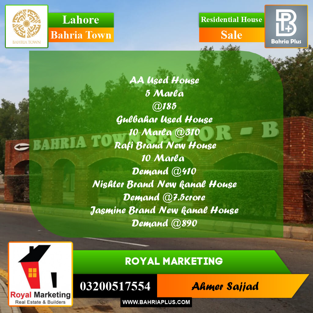 Residential House for Sale in Bahria Town, Lahore - (BP-258091)