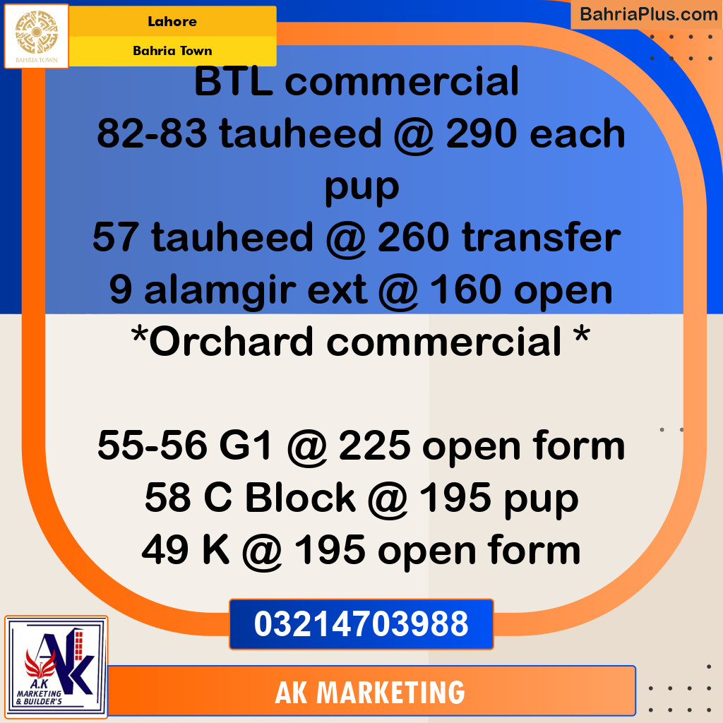 Residential Plot for Sale in Bahria Town, Lahore - (BP-258108)