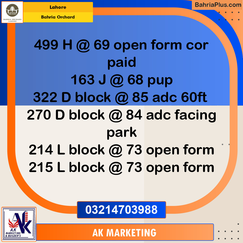 Residential Plot for Sale in Bahria Orchard, Lahore - (BP-258110)