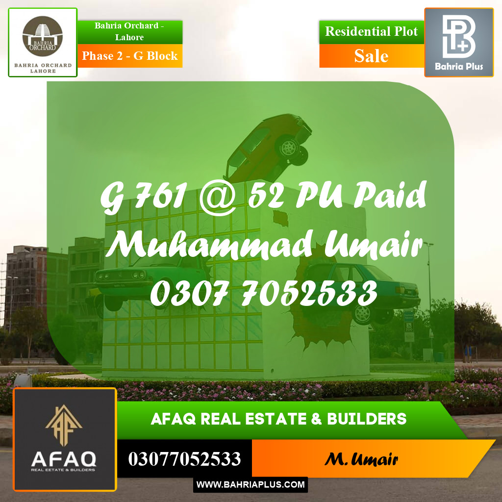 5 Marla Residential Plot for Sale in Phase 2 - G Block -  Bahria Orchard, Lahore - (BP-258151)