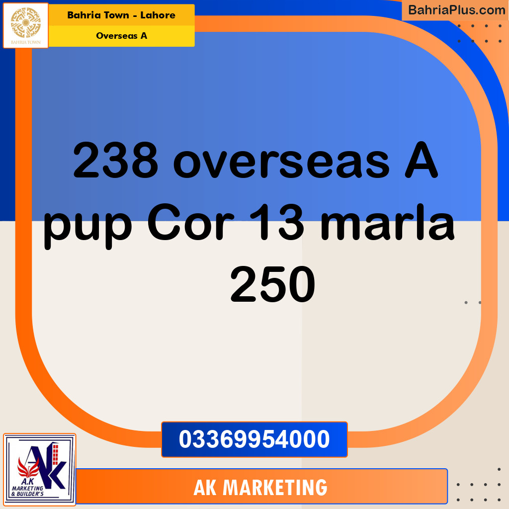 13 Marla Residential Plot for Sale in Overseas A -  Bahria Town, Lahore - (BP-258190)