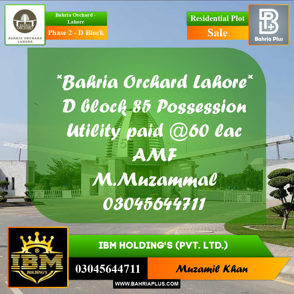 5 Marla Residential Plot for Sale in Phase 2 - D Block -  Bahria Orchard, Lahore - (BP-258204)