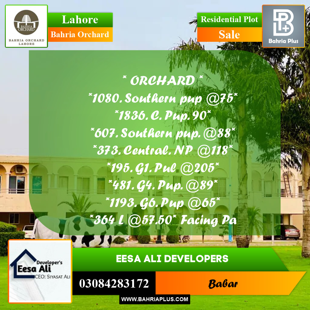 Residential Plot for Sale in Bahria Orchard, Lahore - (BP-258237)