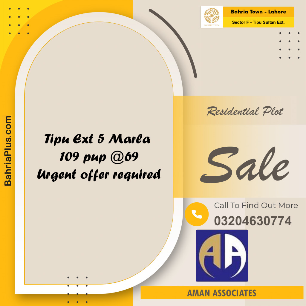 5 Marla Residential Plot for Sale in Sector F - Tipu Sultan Ext. -  Bahria Town, Lahore - (BP-258239)