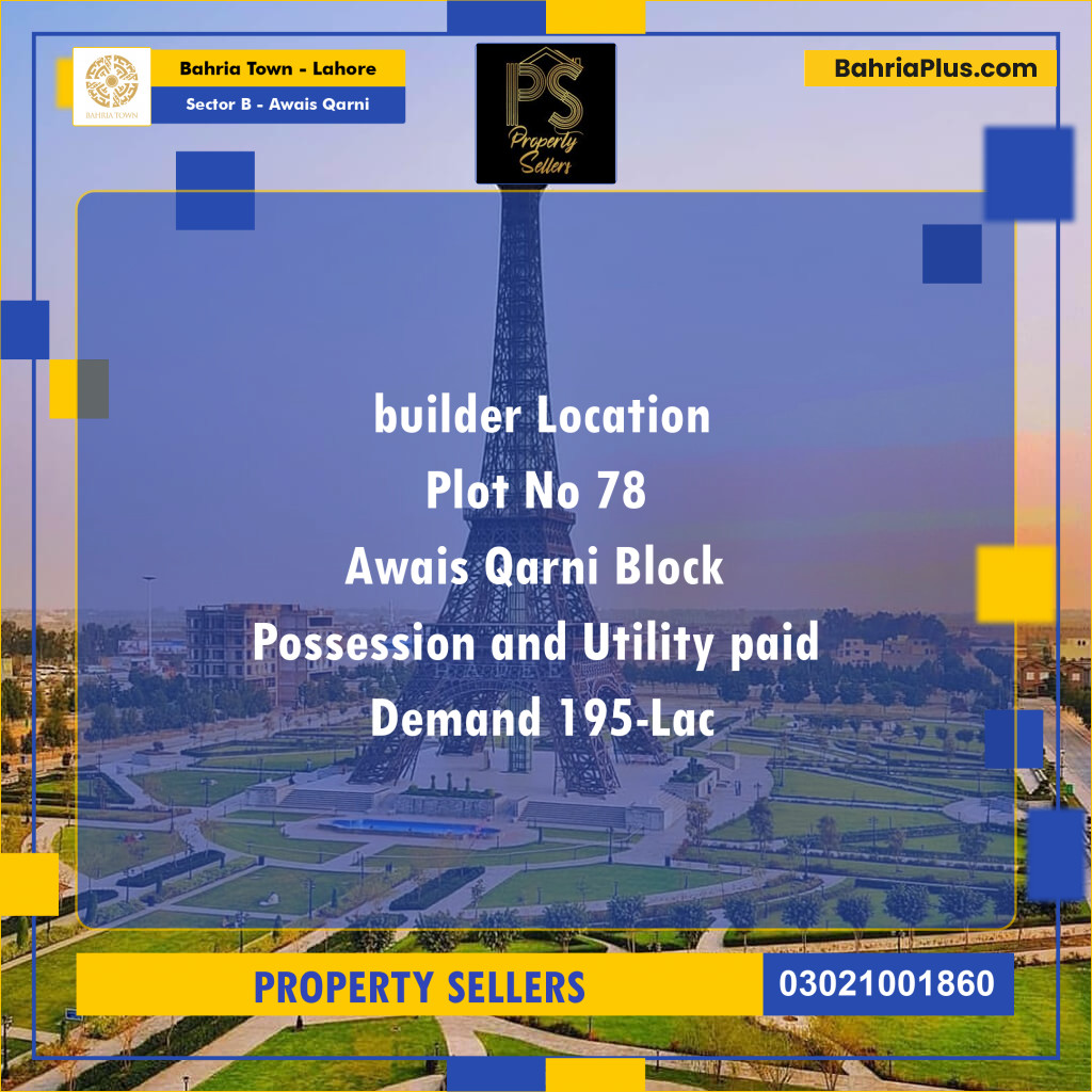 10 Marla Residential Plot for Sale in Sector B - Awais Qarni -  Bahria Town, Lahore - (BP-258240)