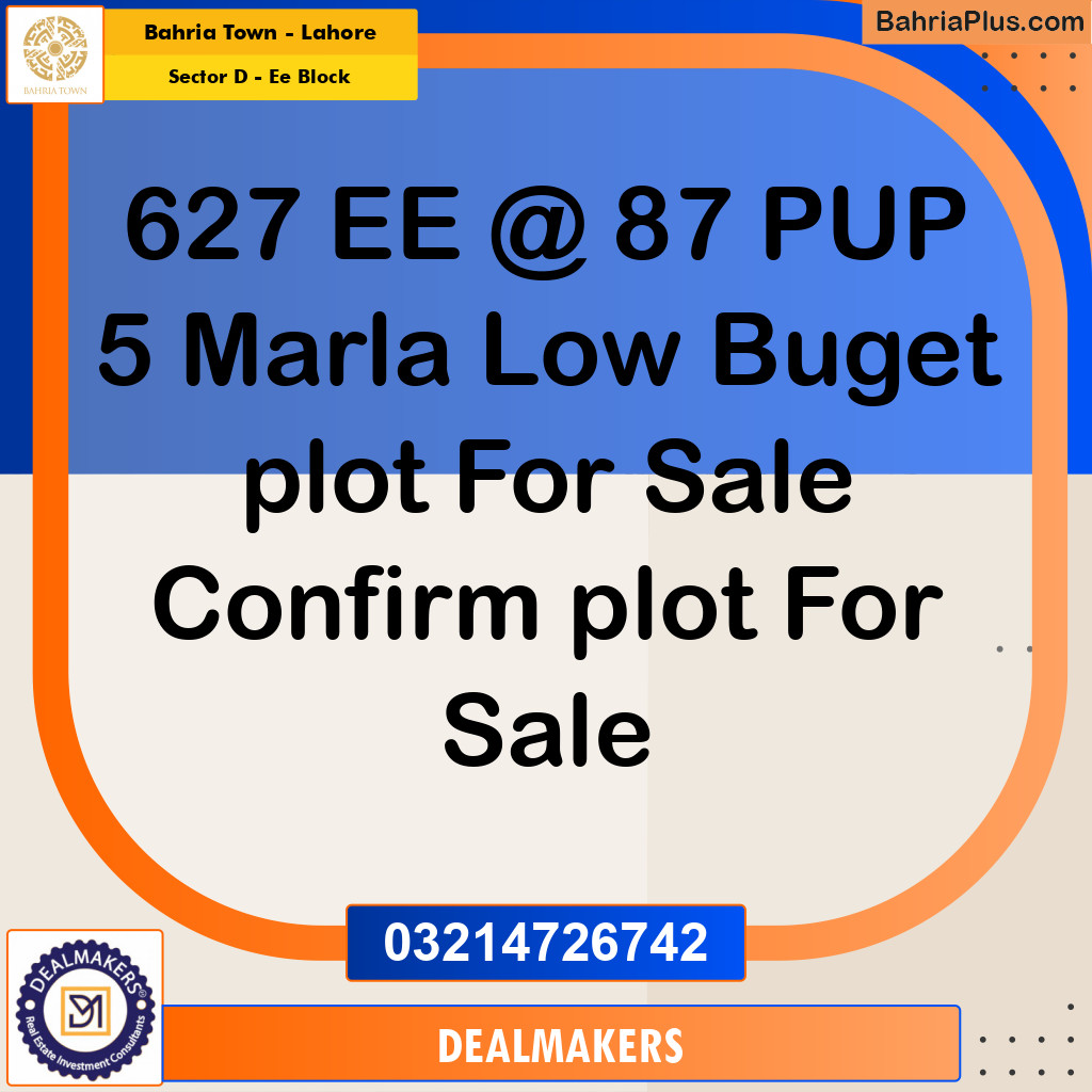 5 Marla Residential Plot for Sale in Sector D - EE Block -  Bahria Town, Lahore - (BP-258257)