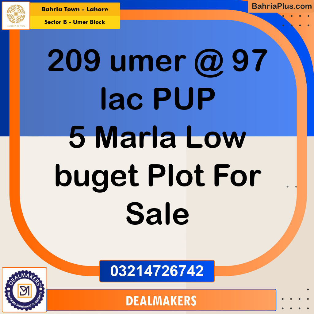 5 Marla Residential Plot for Sale in Sector B - Umer Block -  Bahria Town, Lahore - (BP-258258)