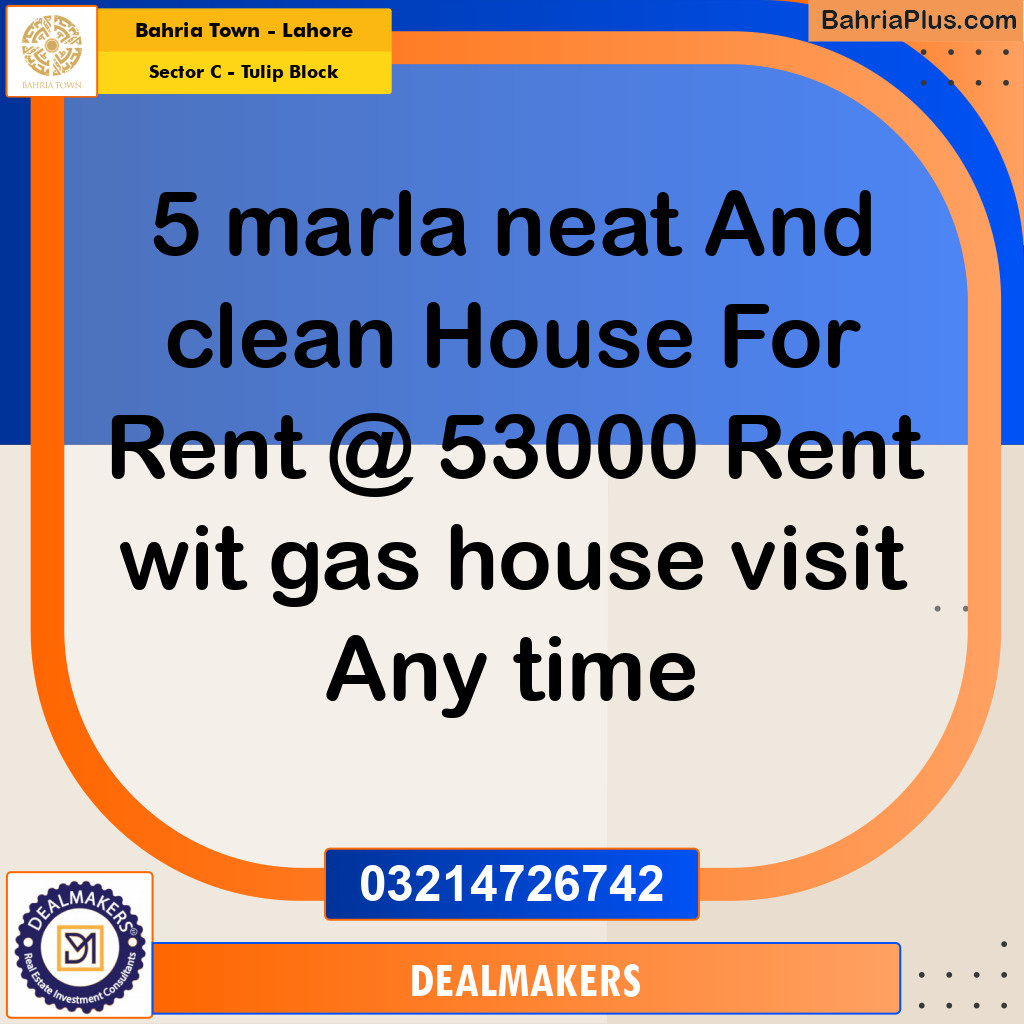5 Marla Residential House for Rent in Sector C - Tulip Block -  Bahria Town, Lahore - (BP-258266)