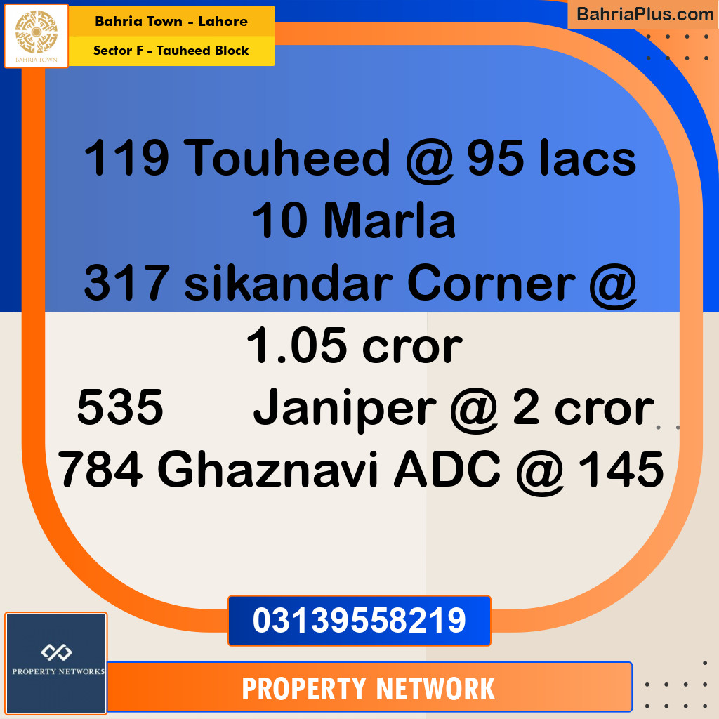 10 Marla Residential Plot for Sale in Sector F - Tauheed Block -  Bahria Town, Lahore - (BP-258276)