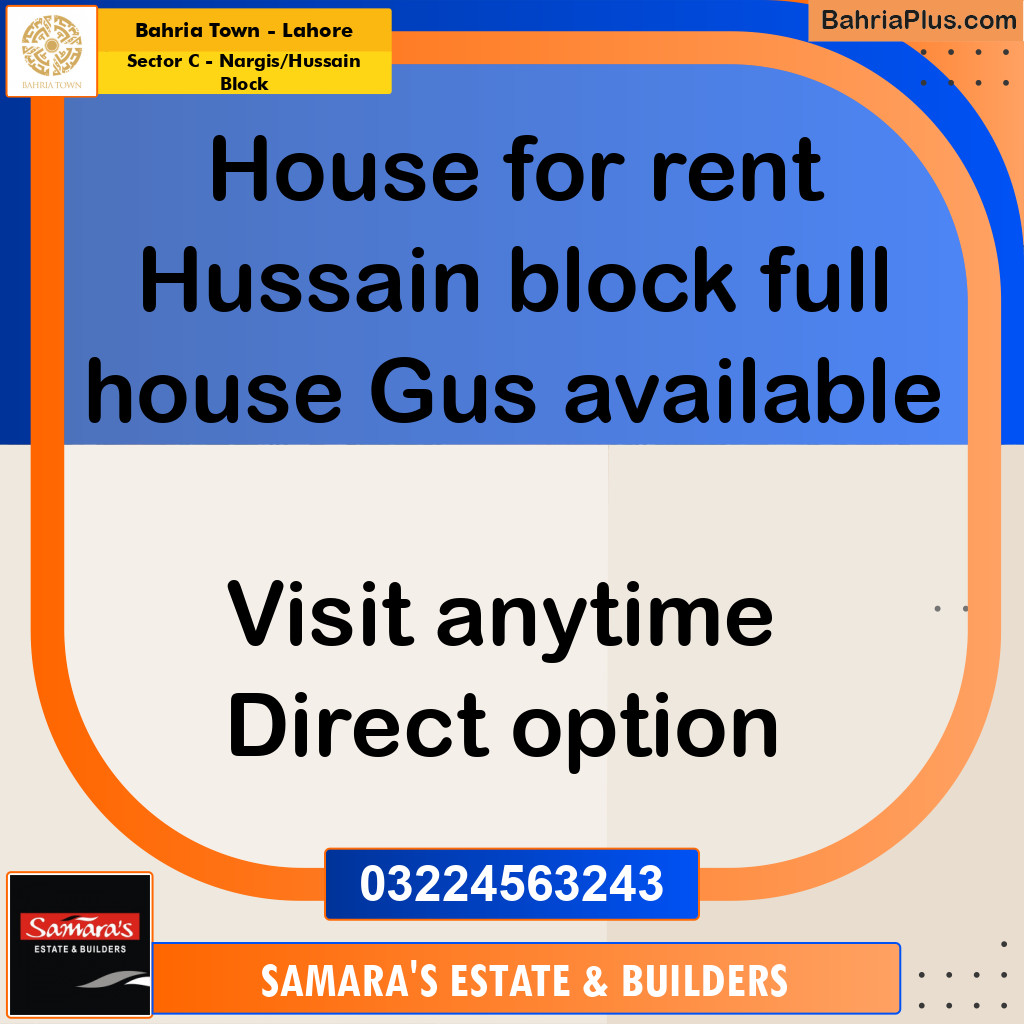 10 Marla Residential House for Rent in Sector C - Nargis/Hussain Block -  Bahria Town, Lahore - (BP-258279)