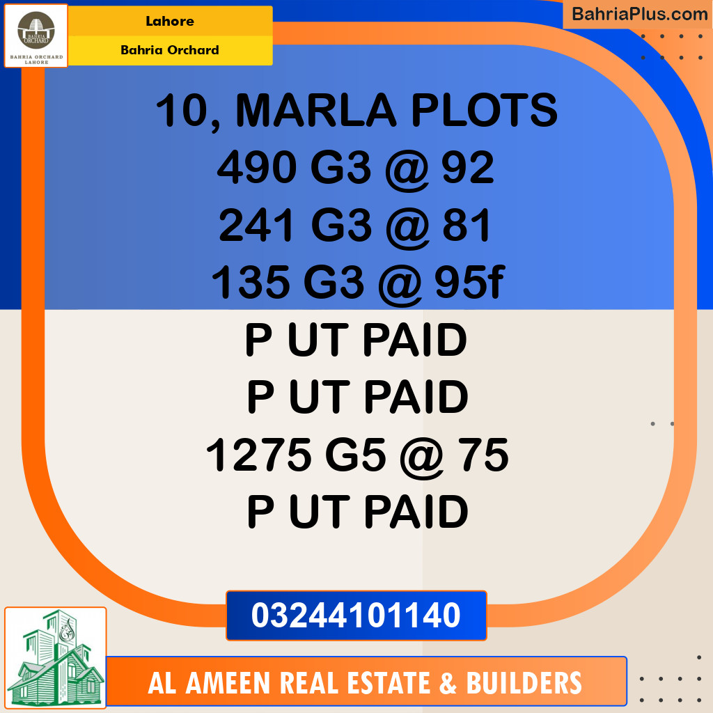Residential Plot for Sale in Bahria Orchard, Lahore - (BP-258282)