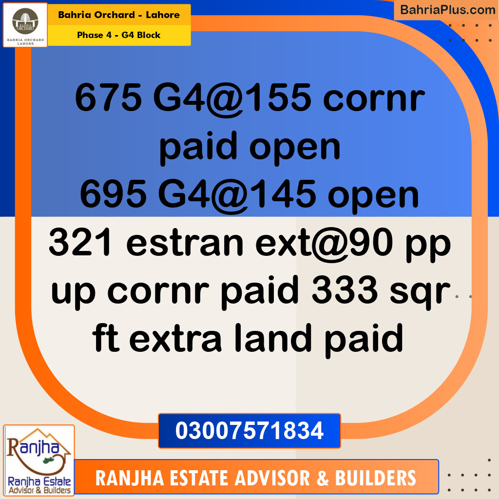 1 Kanal Residential Plot for Sale in Phase 4 - G4 Block -  Bahria Orchard, Lahore - (BP-258303)