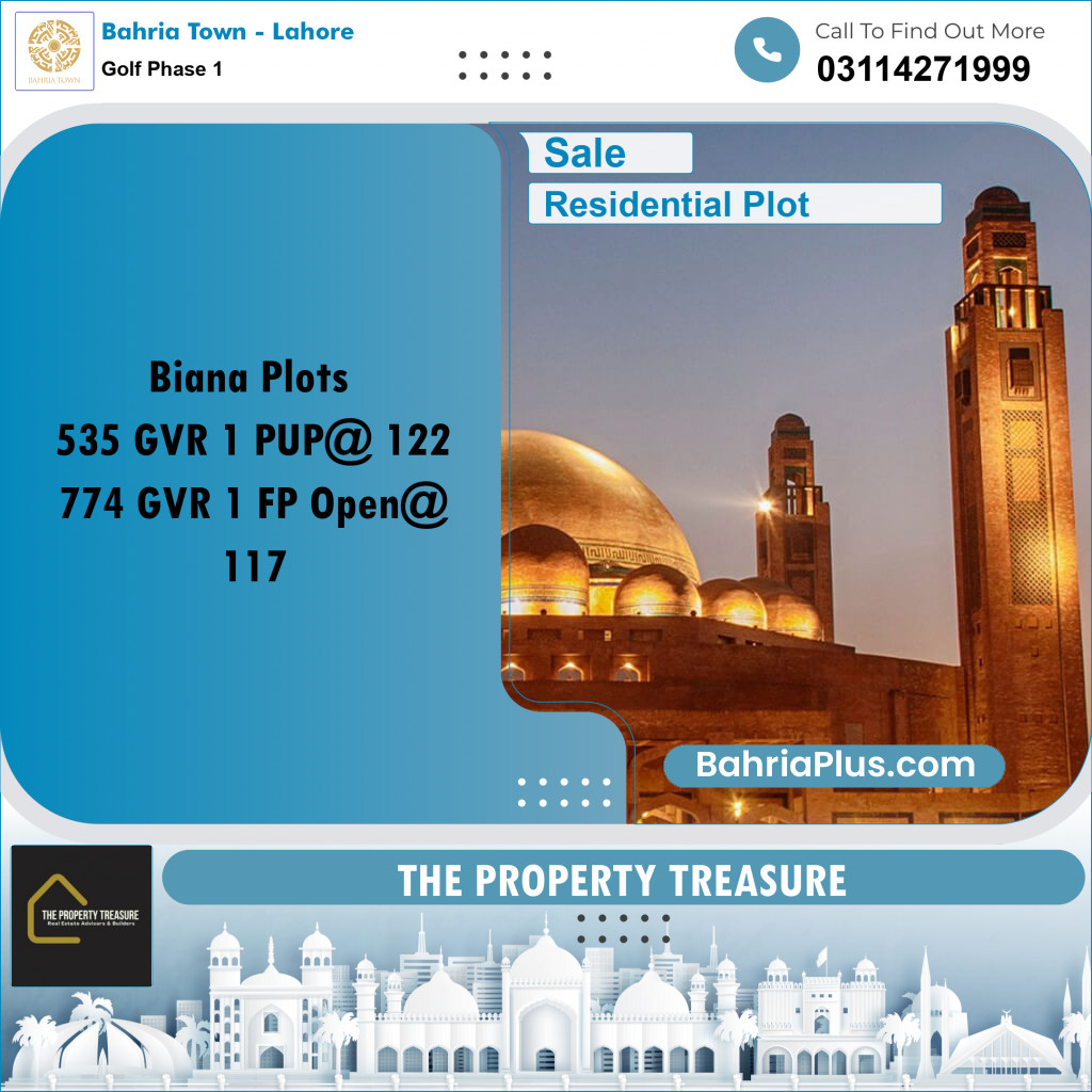 10 Marla Residential Plot for Sale in Golf Phase 1 -  Bahria Town, Lahore - (BP-258305)