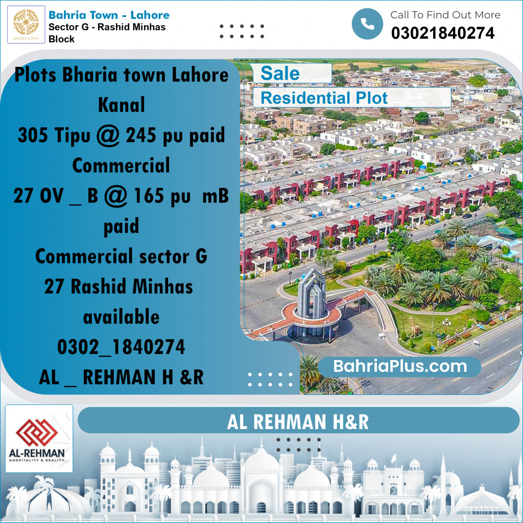 5 Marla Residential Plot for Sale in Sector G - Rashid Minhas Block -  Bahria Town, Lahore - (BP-258373)