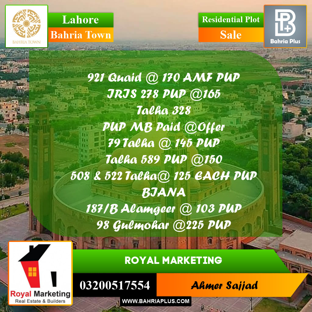 Residential Plot for Sale in Bahria Town, Lahore - (BP-258394)