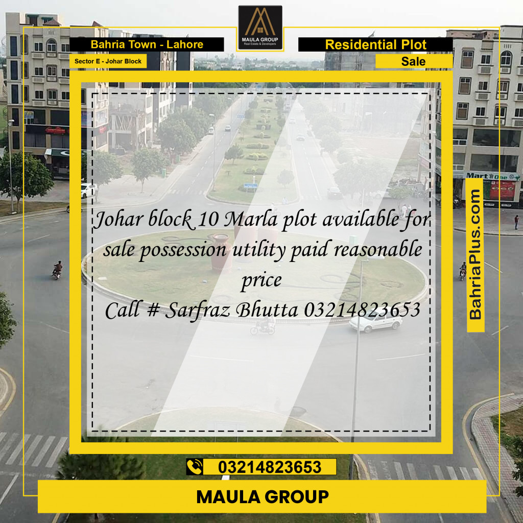 10 Marla Residential Plot for Sale in Sector E - Johar Block -  Bahria Town, Lahore - (BP-258398)