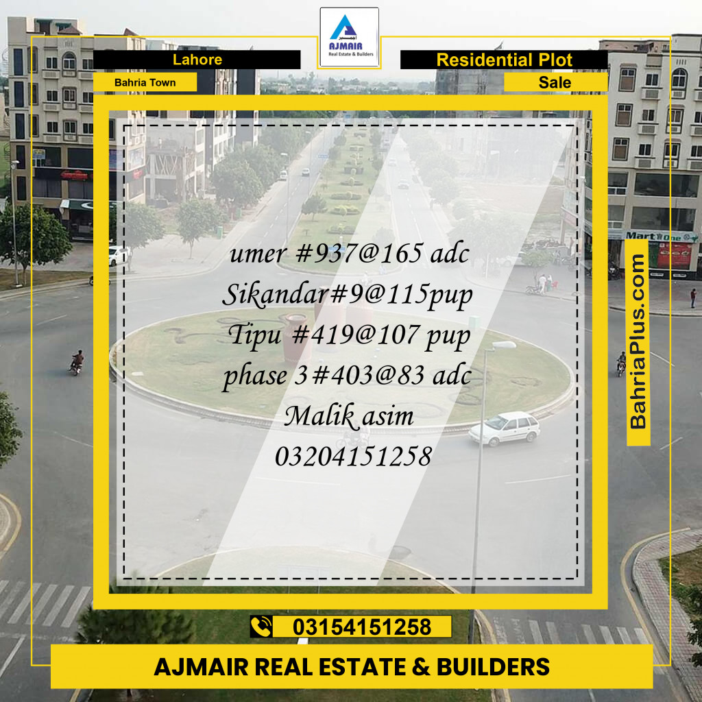 Residential Plot for Sale in Bahria Town, Lahore - (BP-258407)