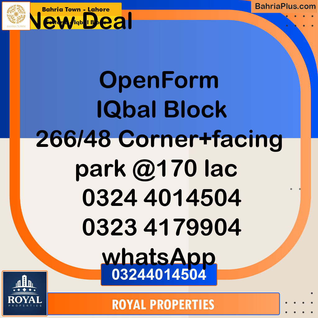 Residential Plot for Sale in Sector E - Iqbal Block -  Bahria Town, Lahore - (BP-258424)