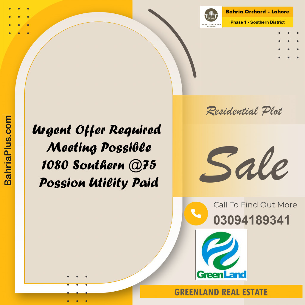 8 Marla Residential Plot for Sale in Phase 1 - Southern District -  Bahria Orchard, Lahore - (BP-258454)