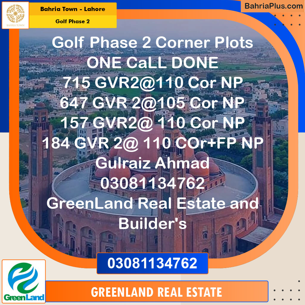10 Marla Residential Plot for Sale in Golf Phase 2 -  Bahria Town, Lahore - (BP-258463)