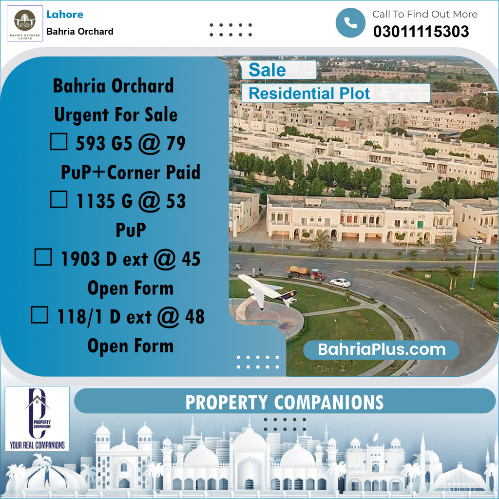 Residential Plot for Sale in Bahria Orchard, Lahore - (BP-258469)