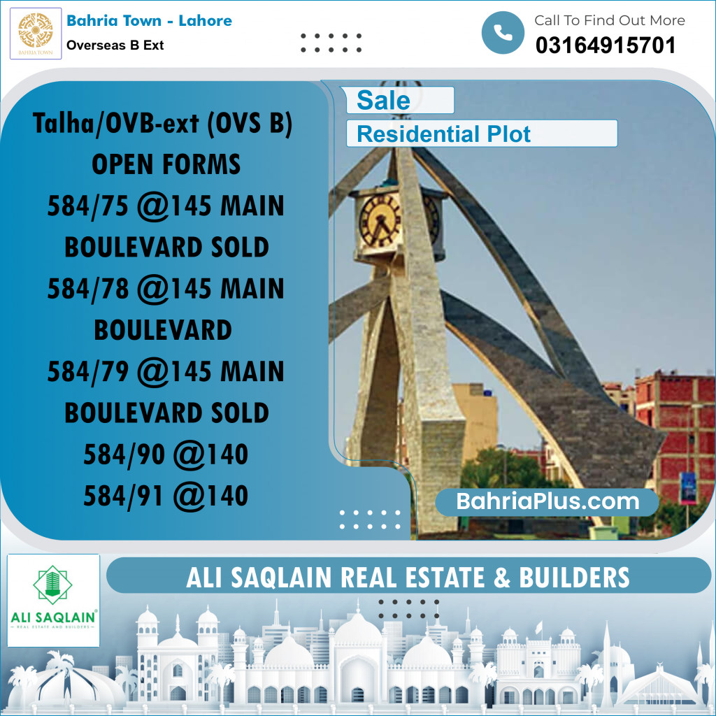 10 Marla Residential Plot for Sale in Overseas B Ext -  Bahria Town, Lahore - (BP-258486)