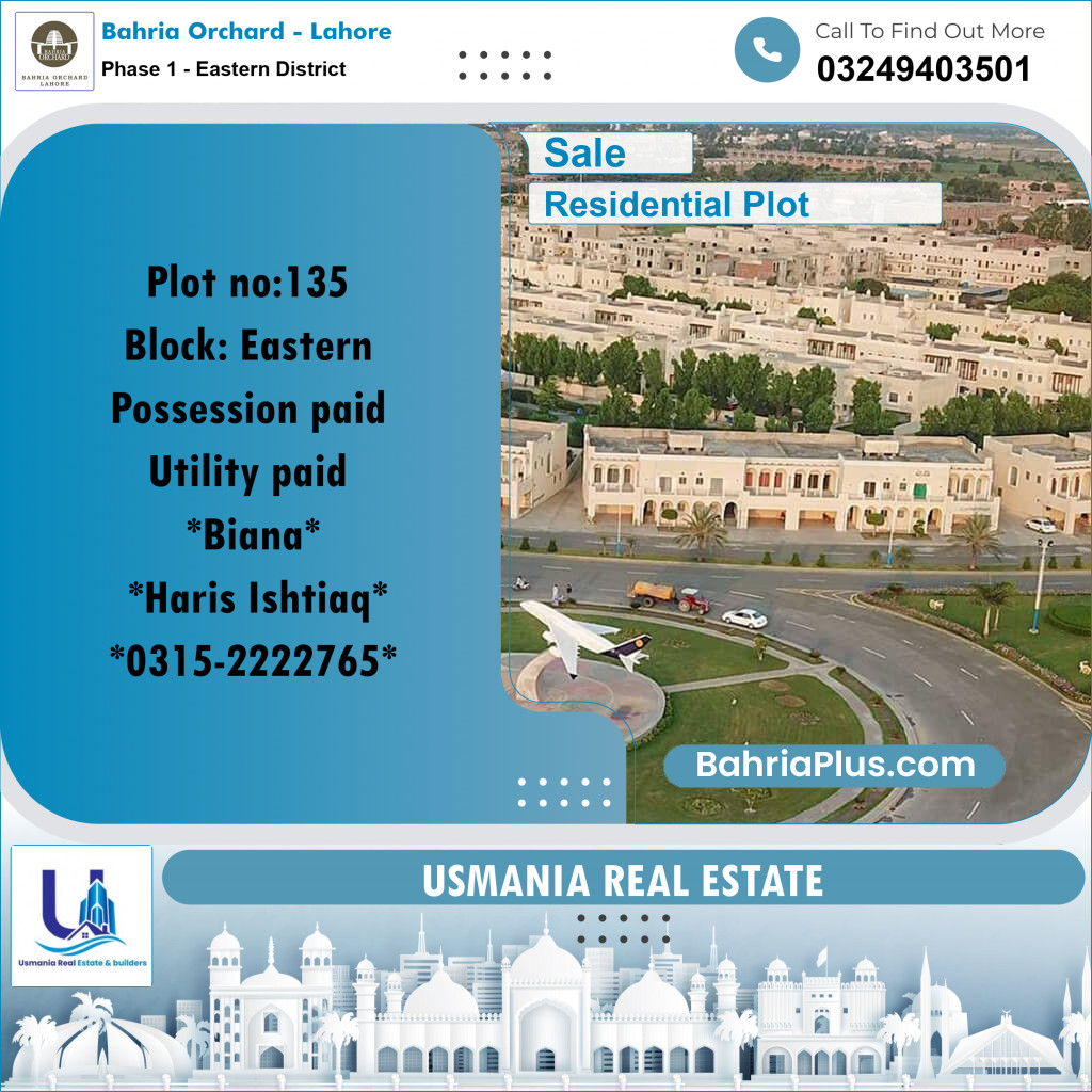 10 Marla Residential Plot for Sale in Phase 1 - Eastern District -  Bahria Orchard, Lahore - (BP-258490)