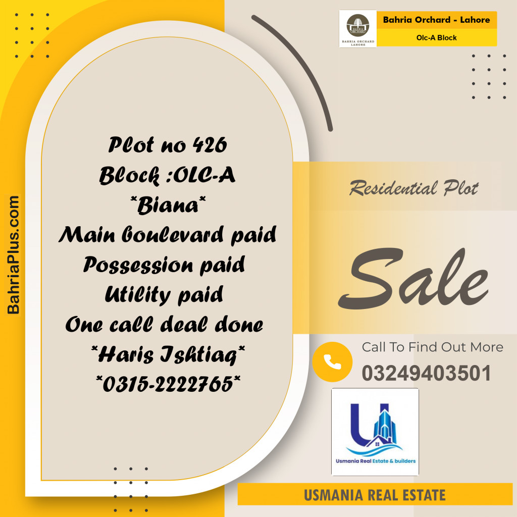 8 Marla Residential Plot for Sale in OLC-A Block -  Bahria Orchard, Lahore - (BP-258495)