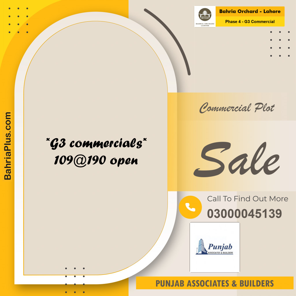 5 Marla Commercial Plot for Sale in Phase 4 - G3 Commercial -  Bahria Orchard, Lahore - (BP-258586)