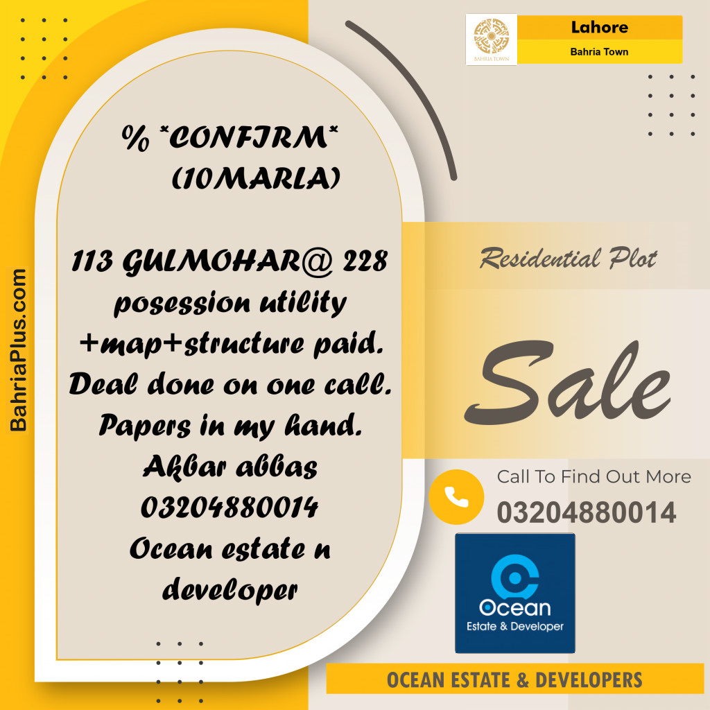 Residential Plot for Sale in Bahria Town, Lahore - (BP-258587)
