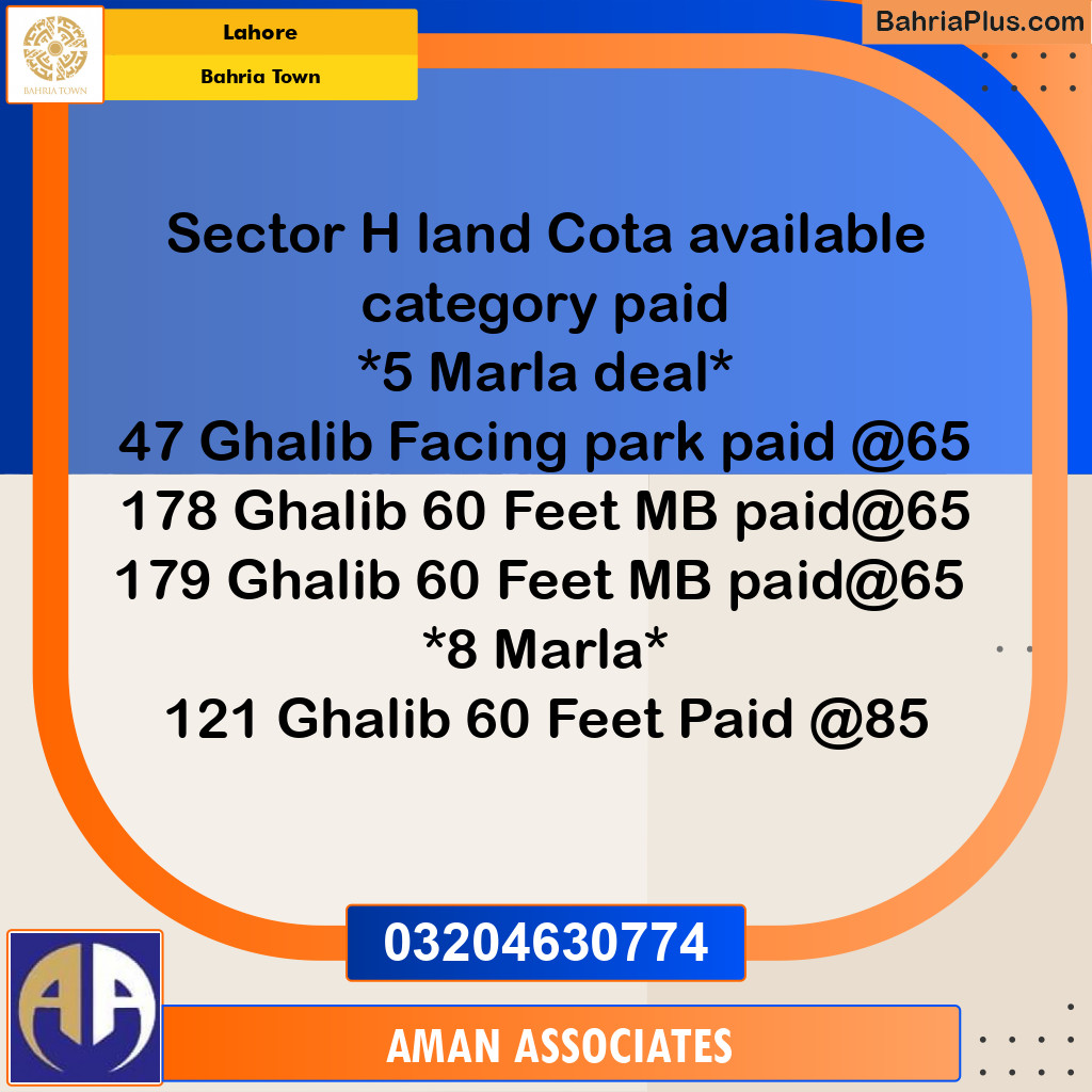Residential Plot for Sale in Bahria Town, Lahore - (BP-258602)