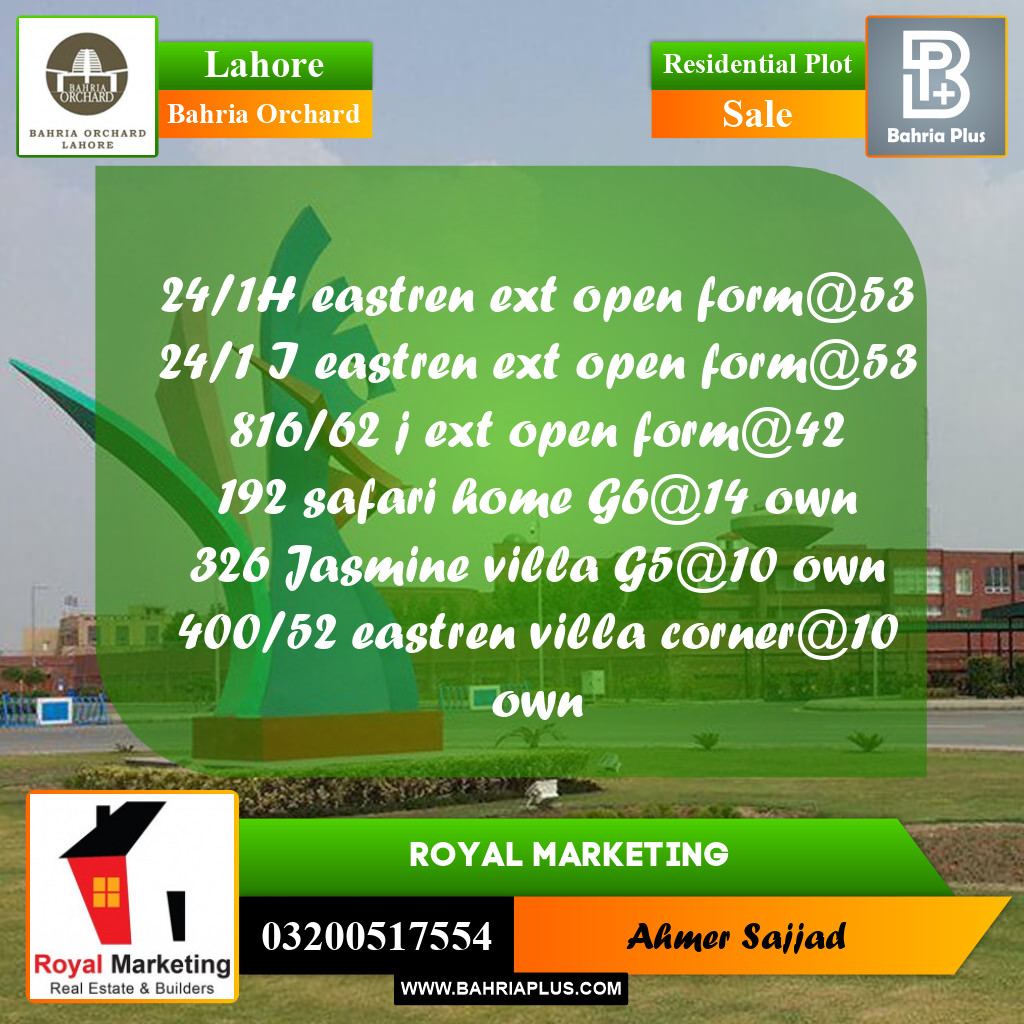 Residential Plot for Sale in Bahria Orchard, Lahore - (BP-258604)