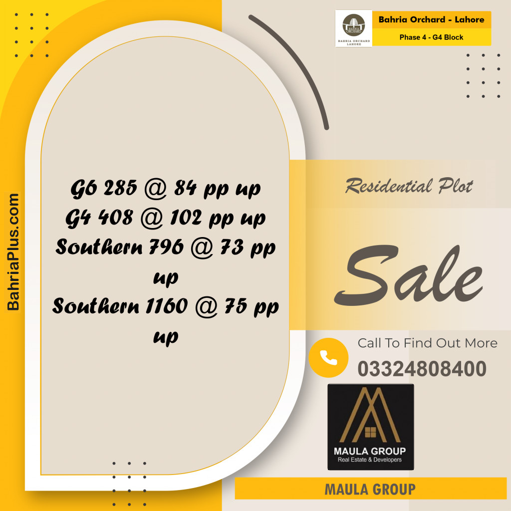 10 Marla Residential Plot for Sale in Phase 4 - G4 Block -  Bahria Orchard, Lahore - (BP-258657)