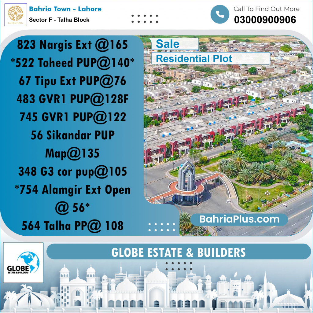 Residential Plot for Sale in Sector F - Talha Block -  Bahria Town, Lahore - (BP-258663)