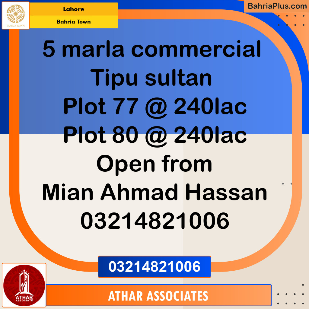 5 Marla Commercial Plot for Sale in Bahria Town, Lahore - (BP-258672)