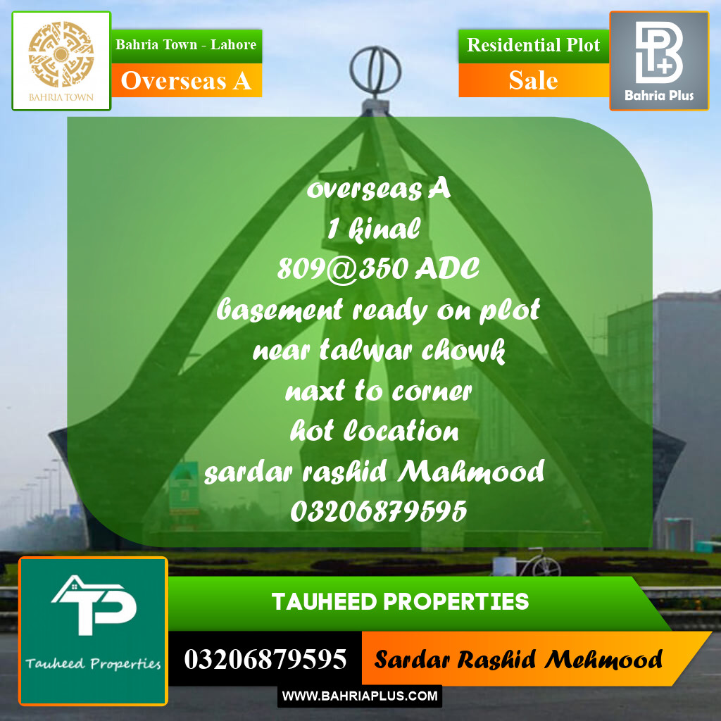 1 Kanal Residential Plot for Sale in Overseas A -  Bahria Town, Lahore - (BP-258746)