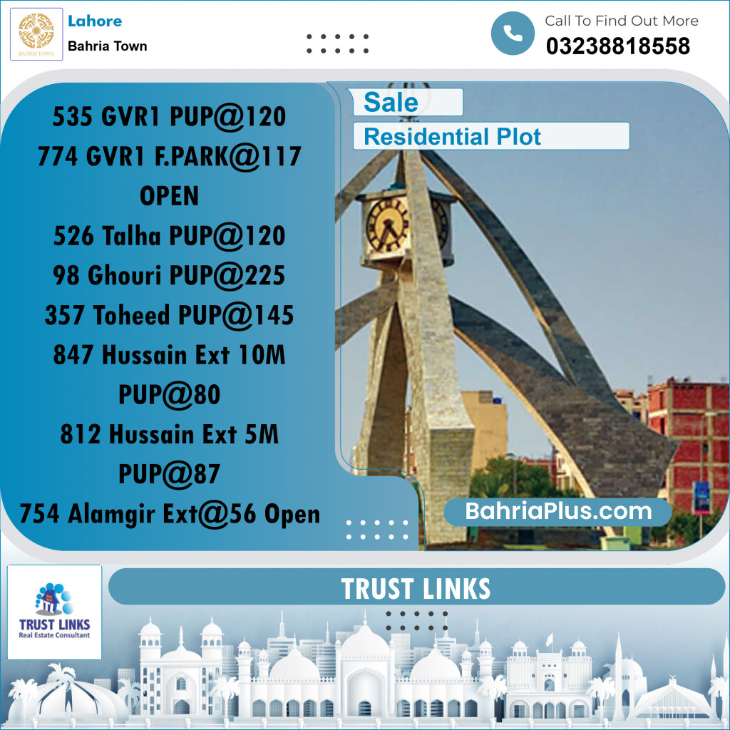 Residential Plot for Sale in Bahria Town, Lahore - (BP-258755)