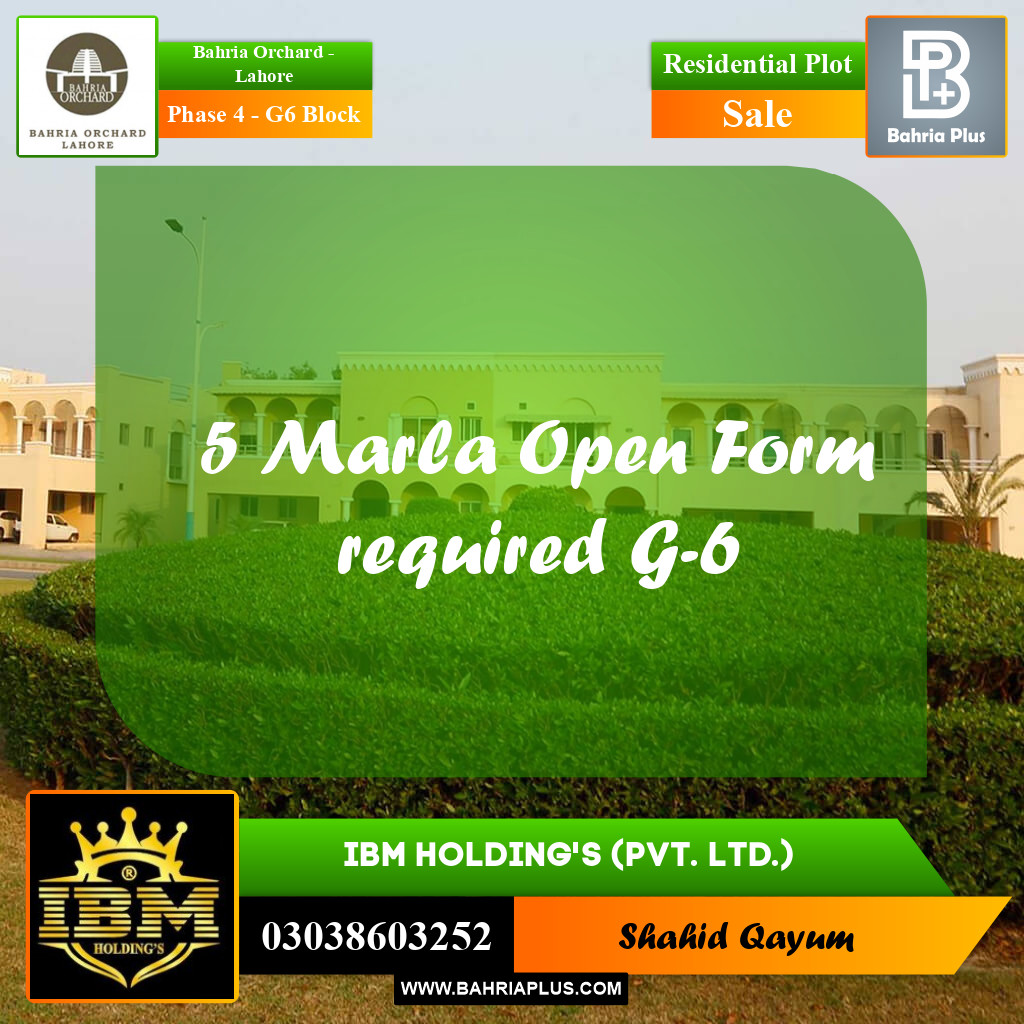 5 Marla Residential Plot for Sale in Phase 4 - G6 Block -  Bahria Orchard, Lahore - (BP-258775)