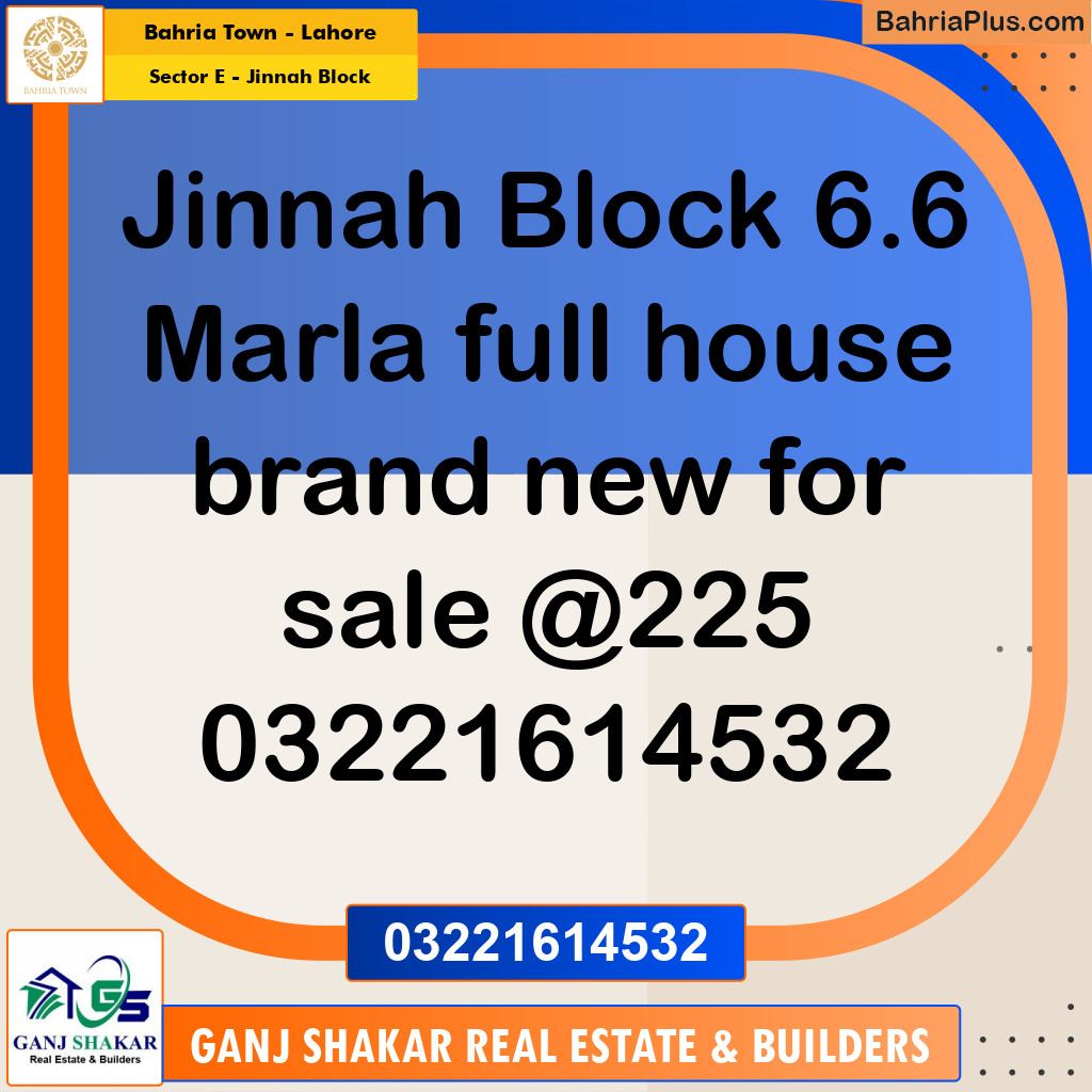 6.6 Marla Residential House for Sale in Sector E - Jinnah Block -  Bahria Town, Lahore - (BP-258783)