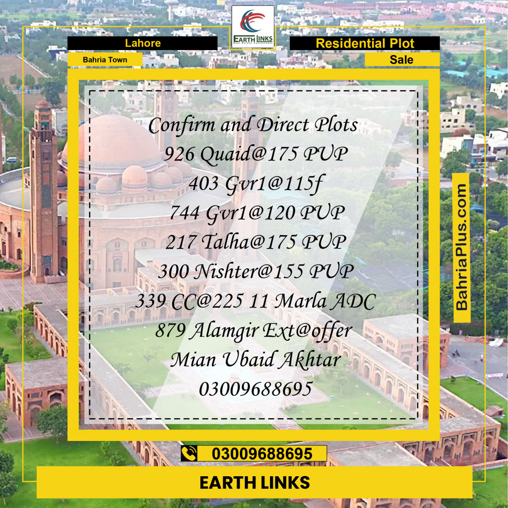 Residential Plot for Sale in Bahria Town, Lahore - (BP-258812)