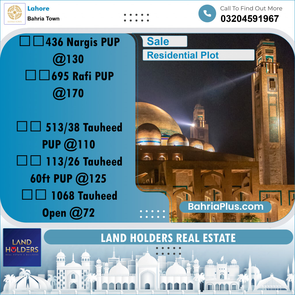 Residential Plot for Sale in Bahria Town, Lahore - (BP-258814)