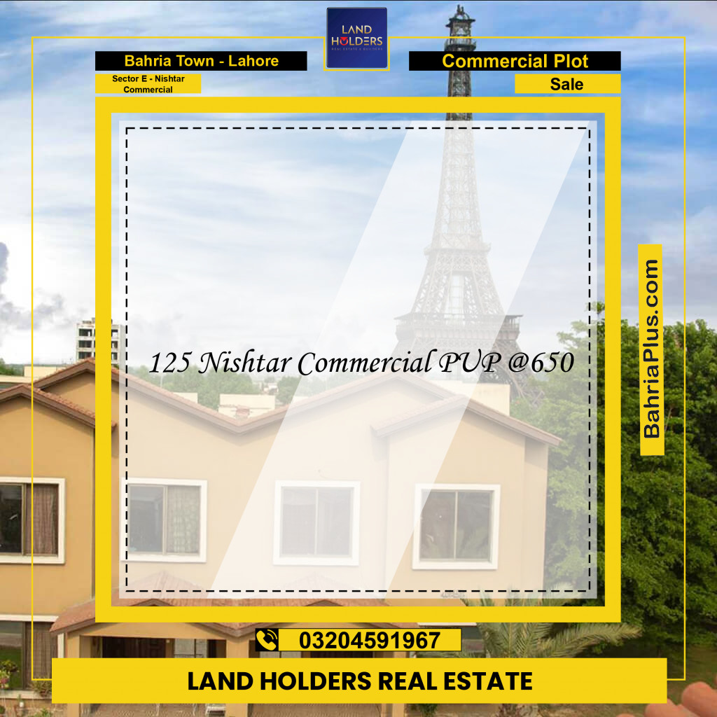 5 Marla Commercial Plot for Sale in Sector E - Nishtar Commercial -  Bahria Town, Lahore - (BP-258817)