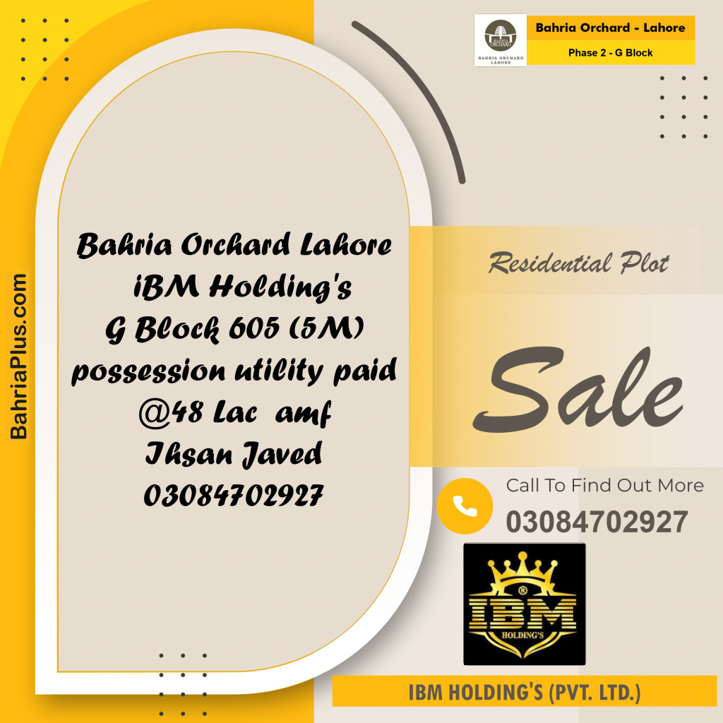 5 Marla Residential Plot for Sale in Phase 2 - G Block -  Bahria Orchard, Lahore - (BP-258844)