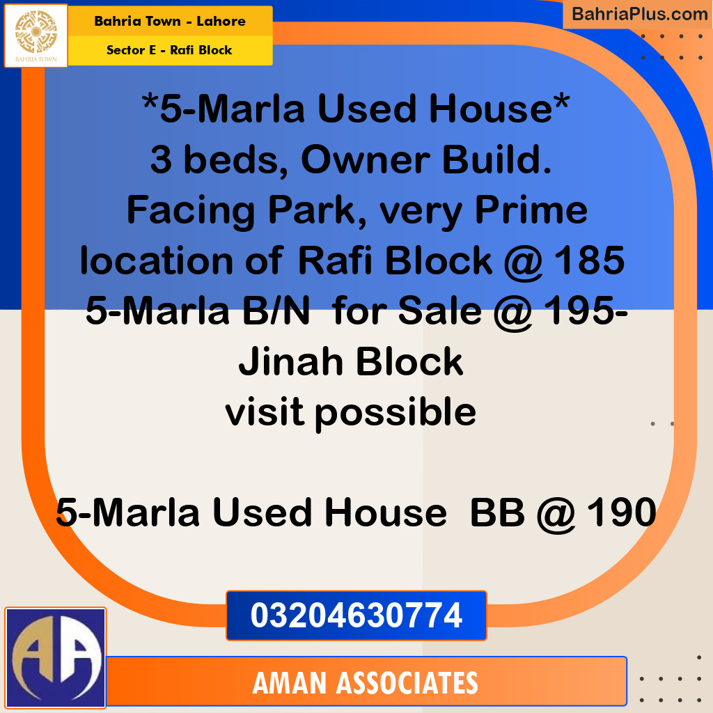 5 Marla Residential House for Sale in Sector E - Rafi Block -  Bahria Town, Lahore - (BP-258855)