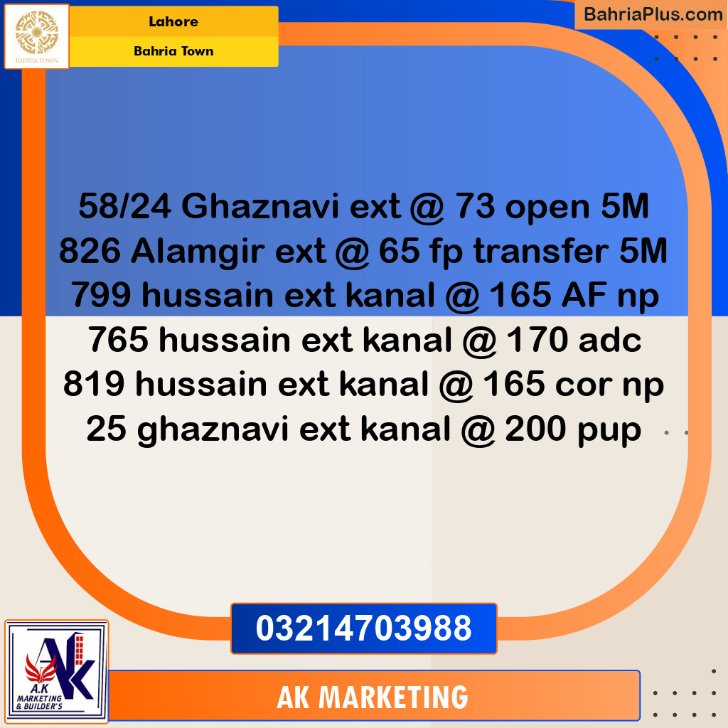 Residential Plot for Sale in Bahria Town, Lahore - (BP-258873)