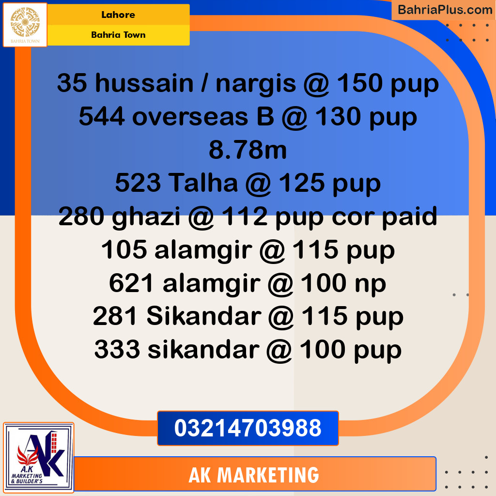 Residential Plot for Sale in Bahria Town, Lahore - (BP-258886)