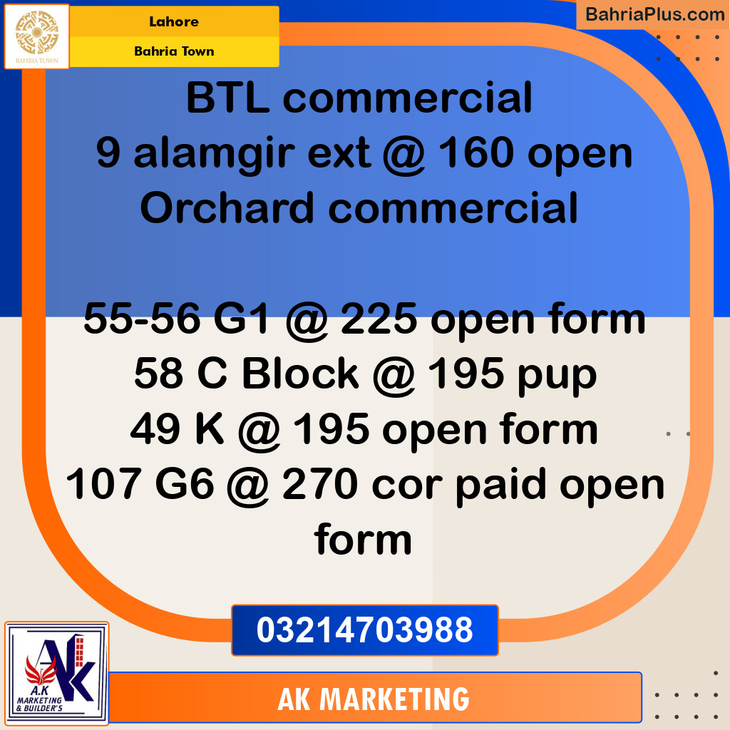 Commercial Plot for Sale in Bahria Town, Lahore - (BP-258941)